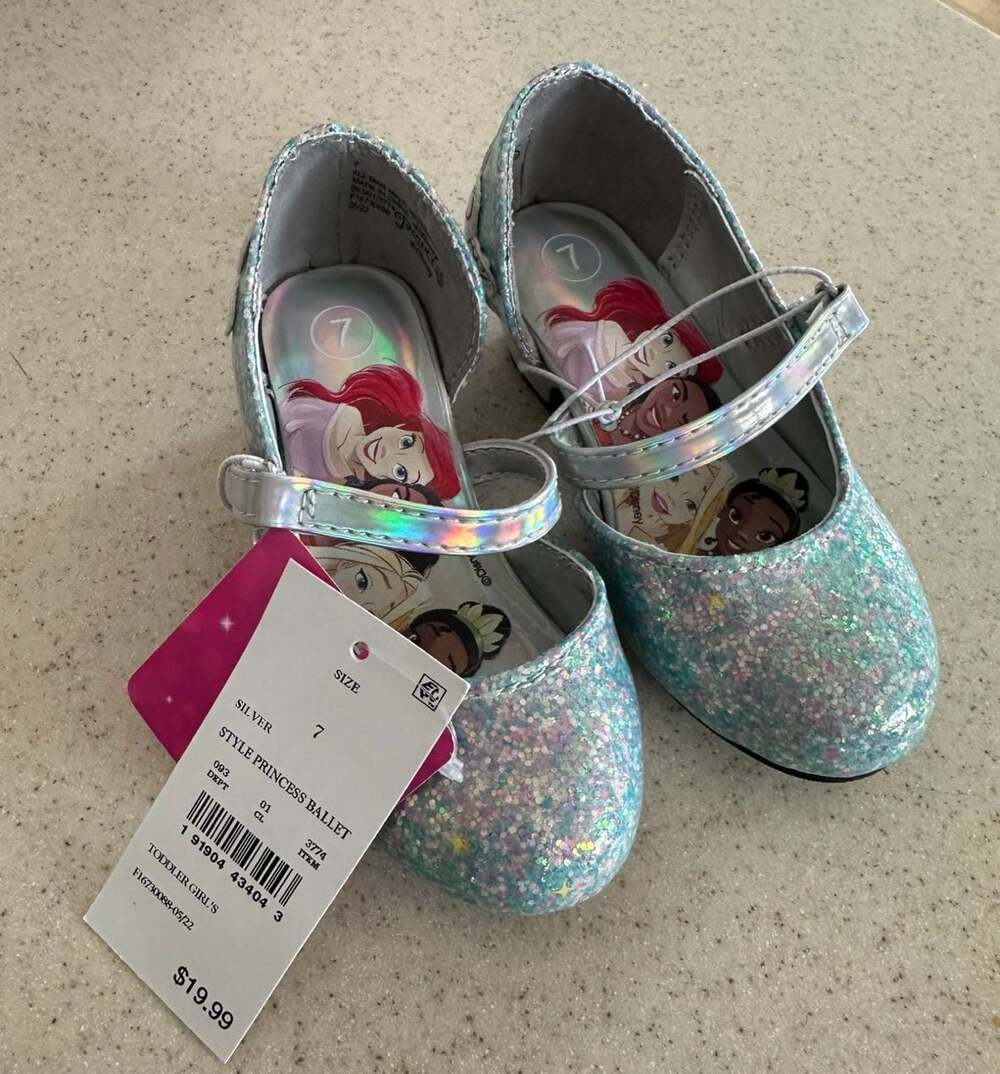 Disney Princess Toddler Girl's Glitter Ballet Heel Shoes in Silver, Size 7